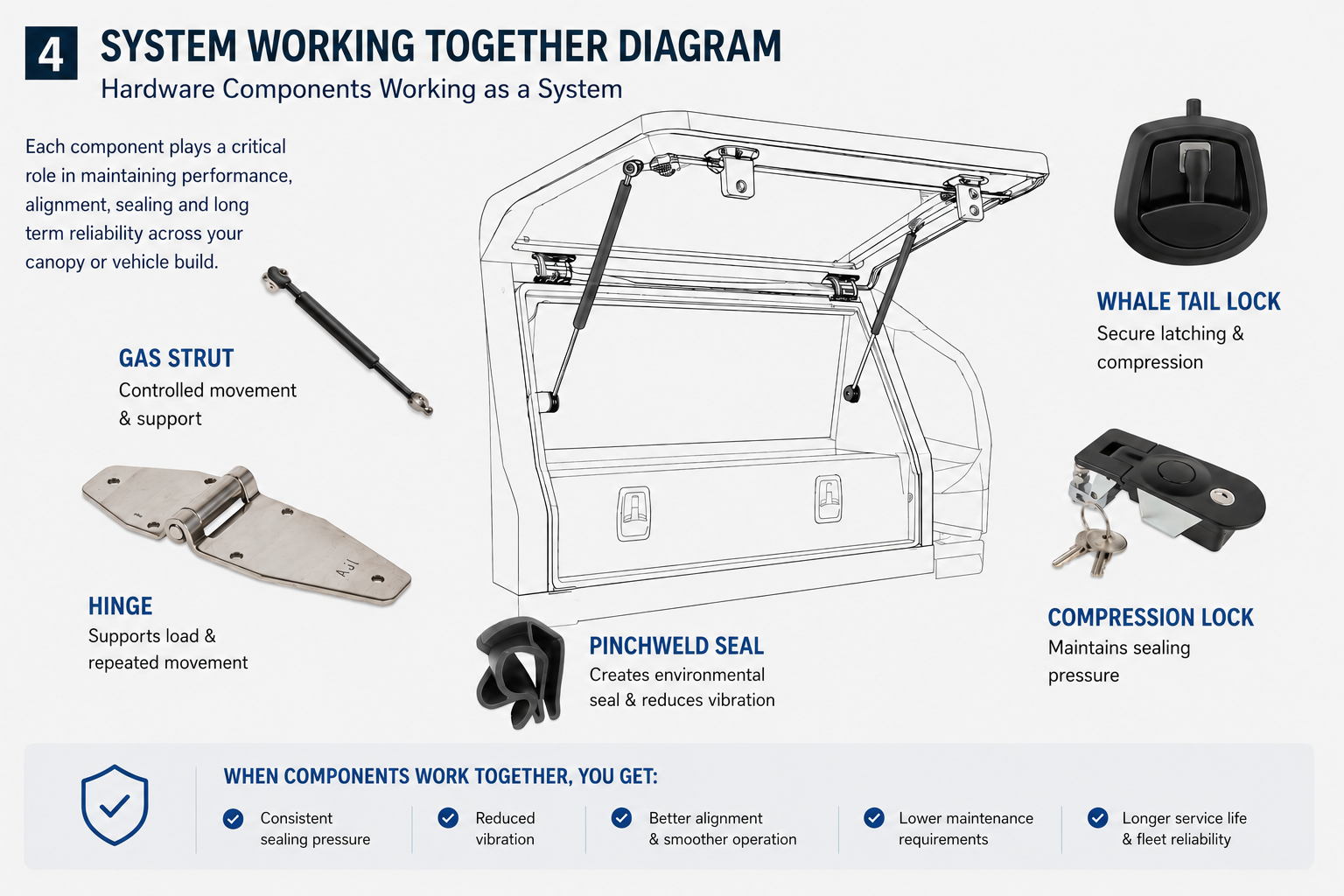 Diagram showing UES Hardware components working together in a canopy door system